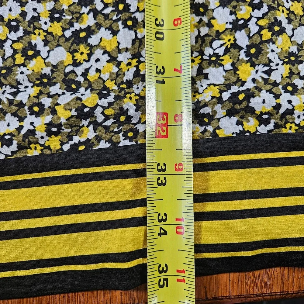 MICHAEL KORS Floral Print Sleeveless Midi Dress Women Large Yellow‎ Black White
